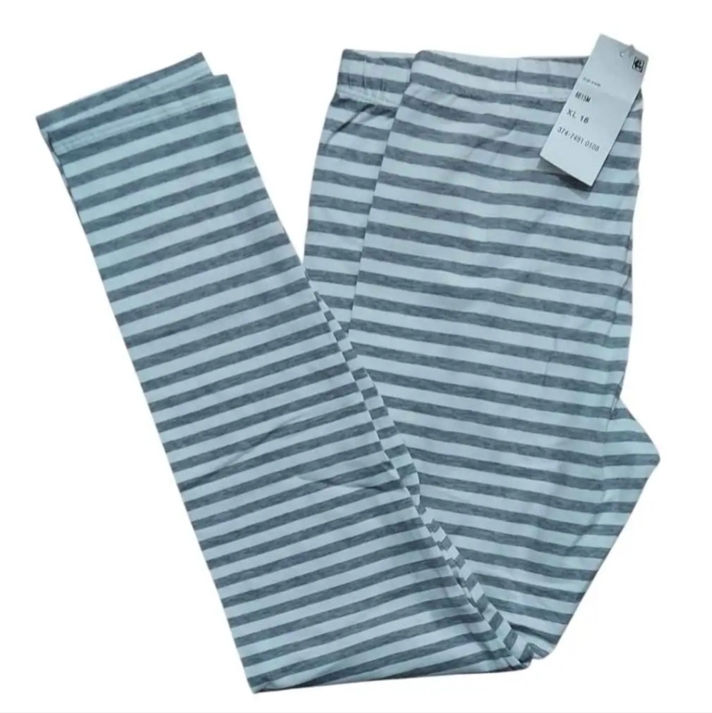 NWT Kid's Thereabouts gray white stripe long length leggings sz XL(16)